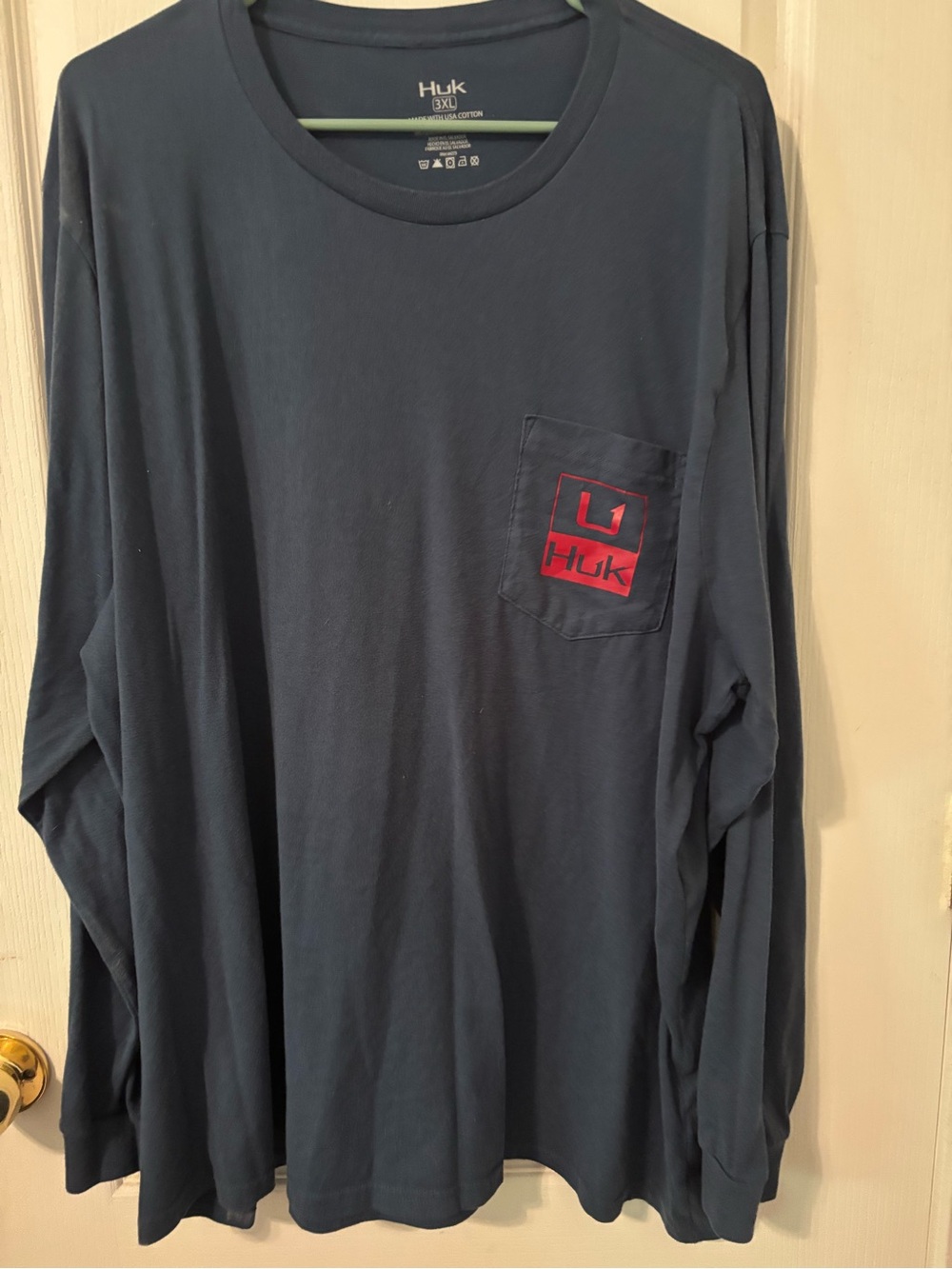 Huk Navy Long-Sleeve Pocket Tee with Red Logo